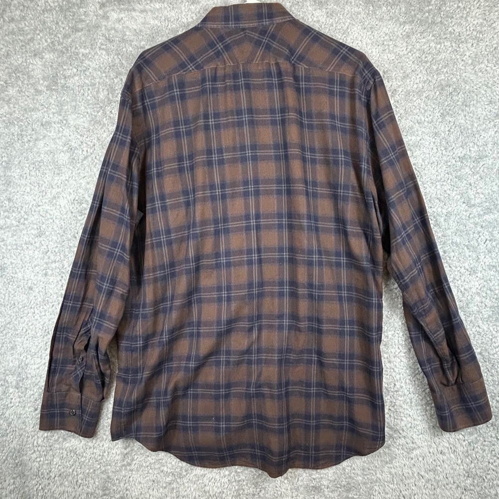 Billy Reid Mens XXL Brown Navy Blue Plaid Flannel Button Down Shirt Standard Cut - Picture 4 of 8